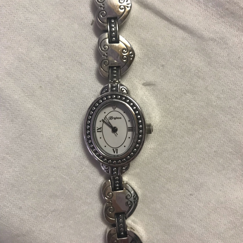 Brighton silver watch with red leather strap